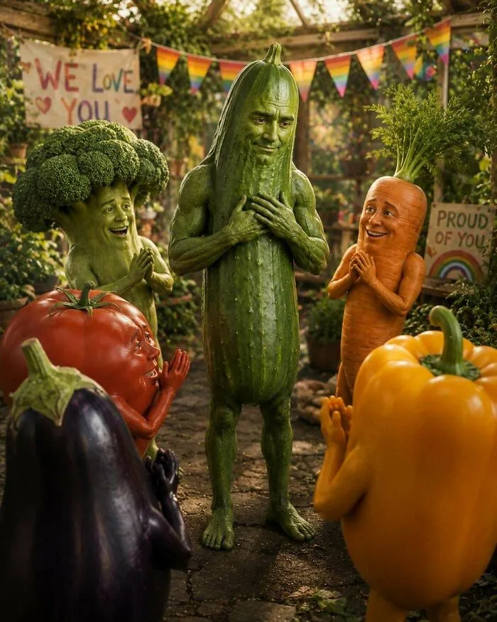 Cucumber Man Comes Out Of The Crisper To His Vegetable Friends