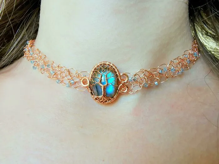 I Crocheted With Copper Wire To Make This Necklace. It Took Me About Two Hours