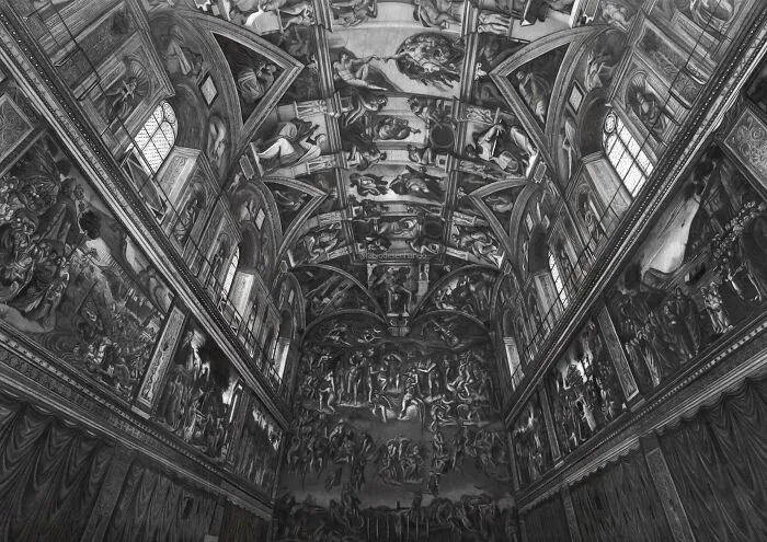 After 7 Months Of Work, I Was Satisfied. This Is My Pencil Work Of Sistine Chapel
