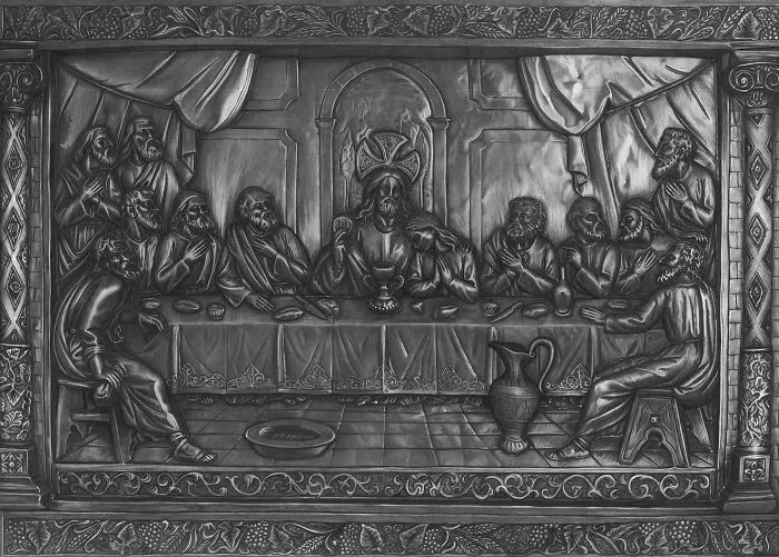 After Two Months, My Last Supper Drawing Is Done, I Tried To Bring A Metallic Aspect Using The Graphite Tonality And I Got Mildly Satisfied With