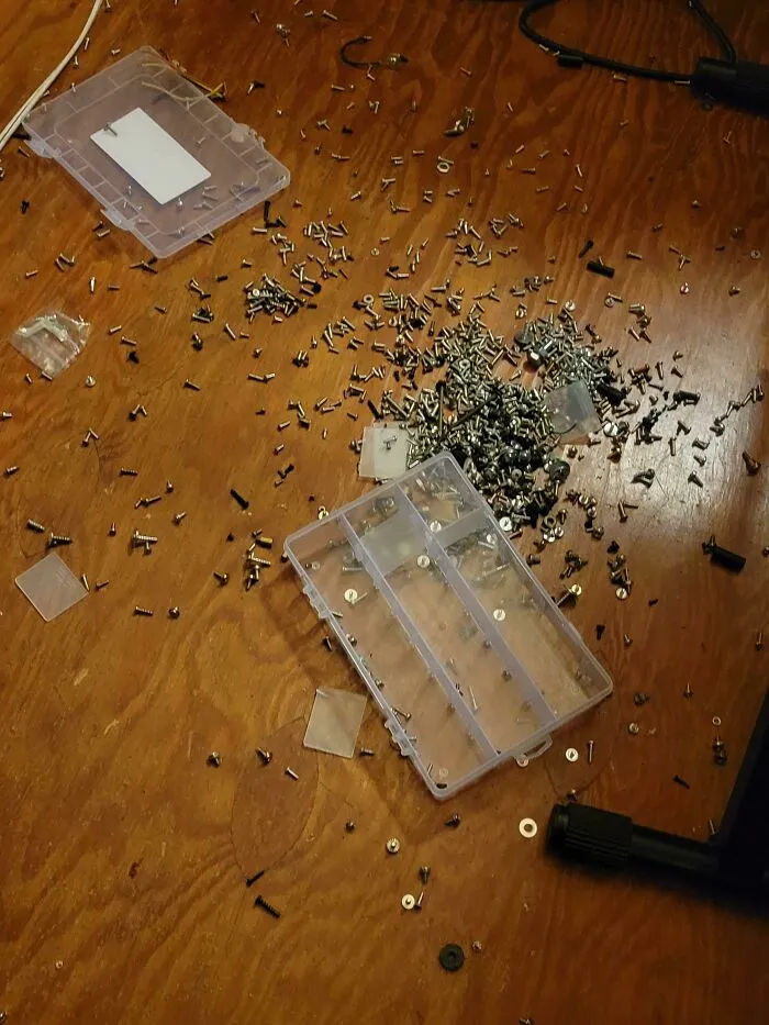 Lesson Learned: Don't Keep Your Size-Organized Screws In An Unfastened Organizer On Your Lap While You're Working
