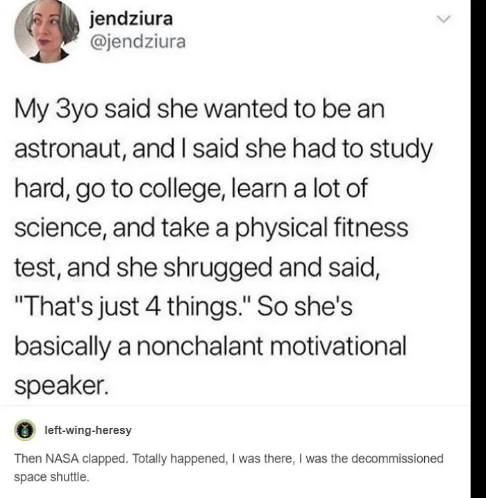 A social media post showing people called out for lying about a 3-year-old wanting to be an astronaut.