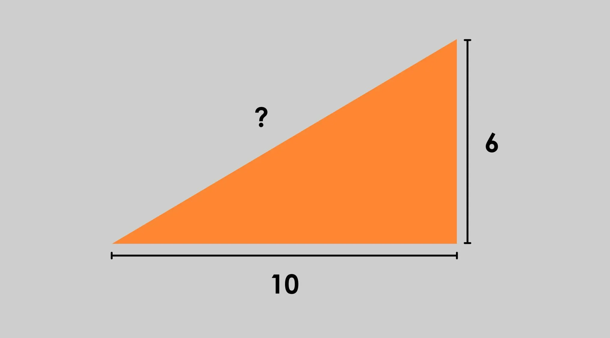 Orange right triangle with base 10 and height 6, showing the area to be calculated for math school questions.