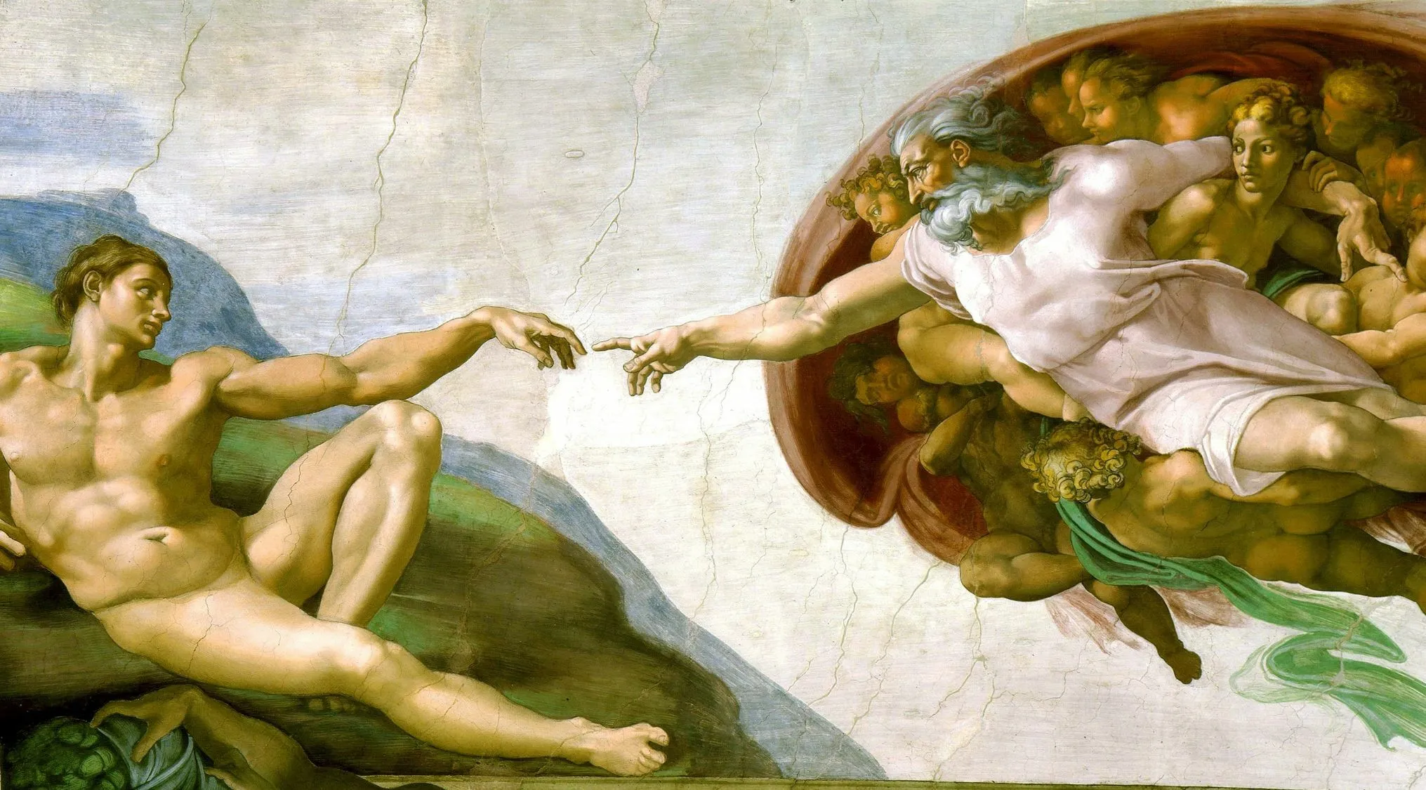 The Creation of Adam by Michelangelo on the Sistine Chapel ceiling, for art school questions.