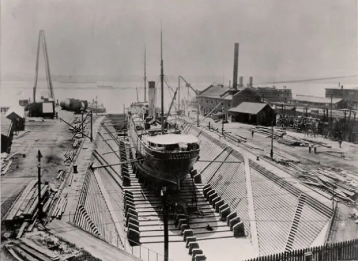 The S.s Leafield In Drylock. Likely After Her Running Aground In 1912. She Would Be Lost On November 9th, 1913 With All Hands. The Wreckage Has Never Been Located