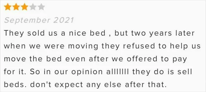 Customer Is Upset That A Mattress Store Won’t… Help Them Move…?