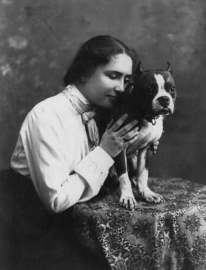 Helen Keller Posing With Her Dear Dog, From Glass Negative, Circa 1902