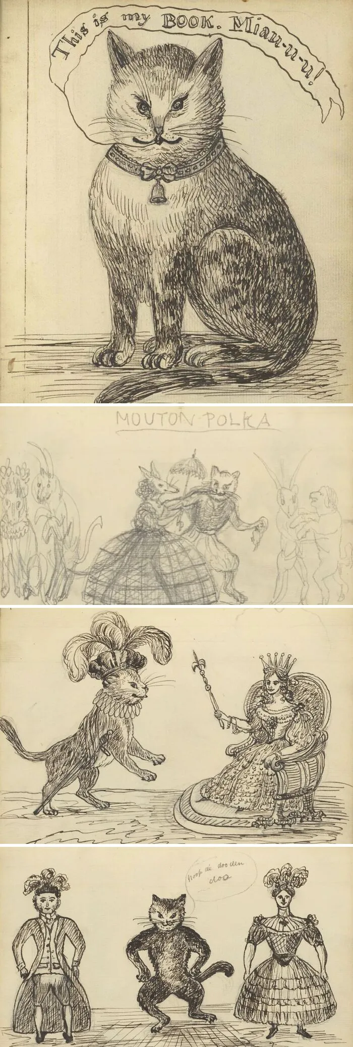 Sketchbook Containing The Drawings That A Girl Named Emily M. Madden (B. 1858) Made Of Her Cat, Mouton, Between 1856 And 1859