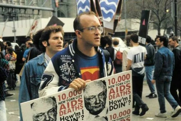 Artist Keith Haring Attending An Act Up Protest At City Hall In March 1989. He Would Die The Following February From Aids-Related Complications