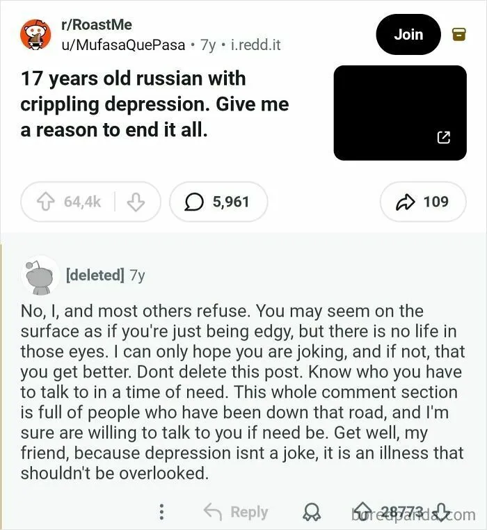 Subreddit Dedicated To Roasting People Suddenly Refuses To Roast A Guy Who's Seriously Depressed. Entire Thread Turns Into A Warm Embrace