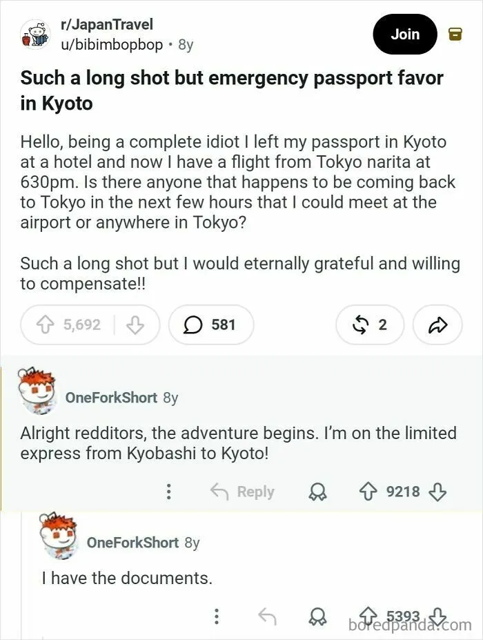 Redditor Forgot Her Passport In A Hotel In Kyoto, Have A Plane To Catch In Tokyo In 6 Hours, U/Oneforkshort Collected It And Delivered In 4