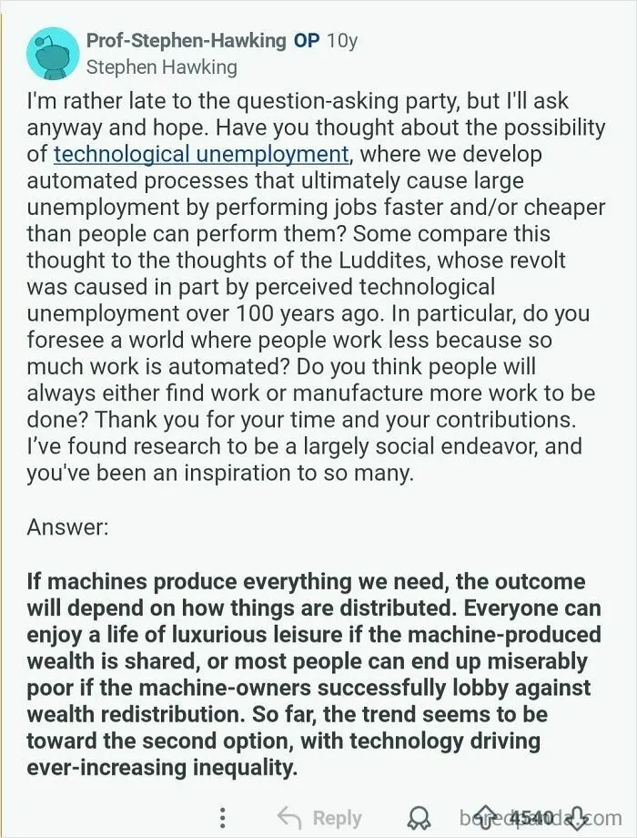 Stephen Hawking's Final Reddit Comment. Which Was Guilded. All The Win. Rip Good Sir