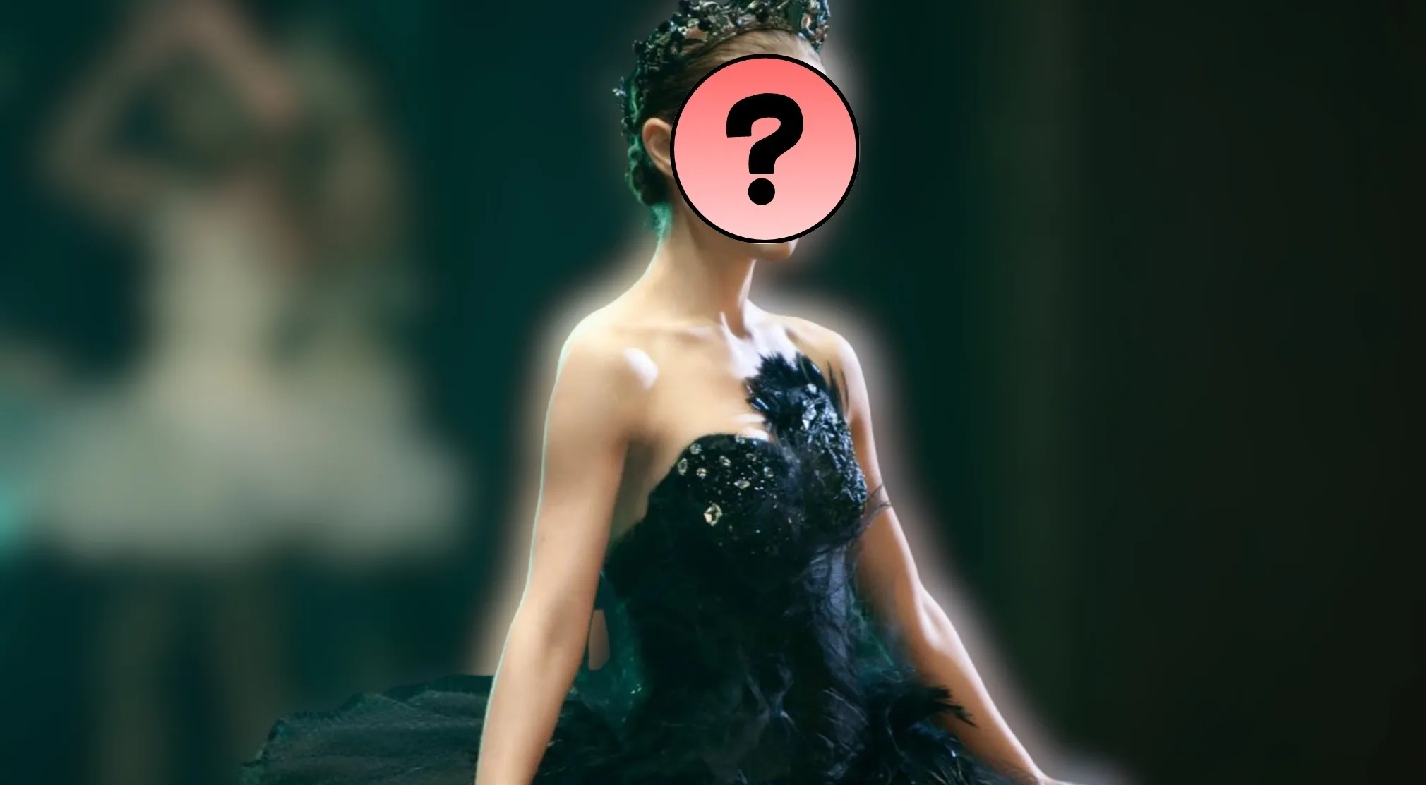 Guess the Villain by Their Outfit: A psychological thriller outfit quiz. Woman in black feathered costume with a question mark on her face.