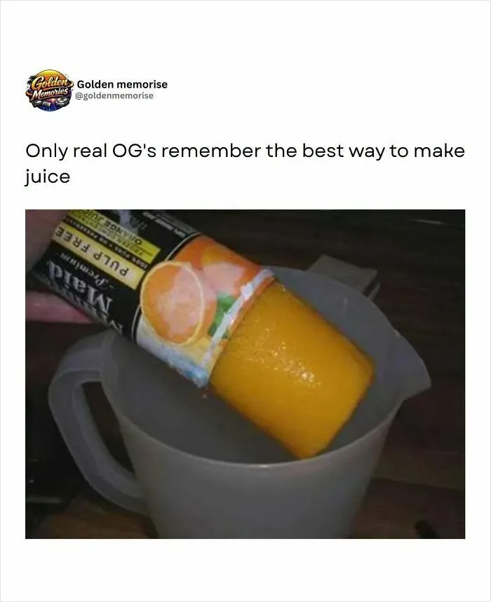 Nostalgic image of frozen orange juice concentrate, a classic 90s memory.