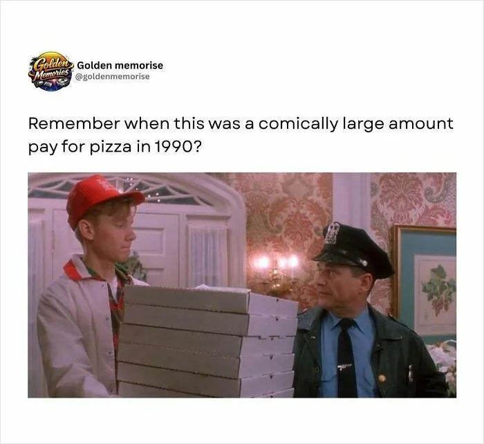 Pizza delivery from 1990 in a nostalgic Golden Memories post.