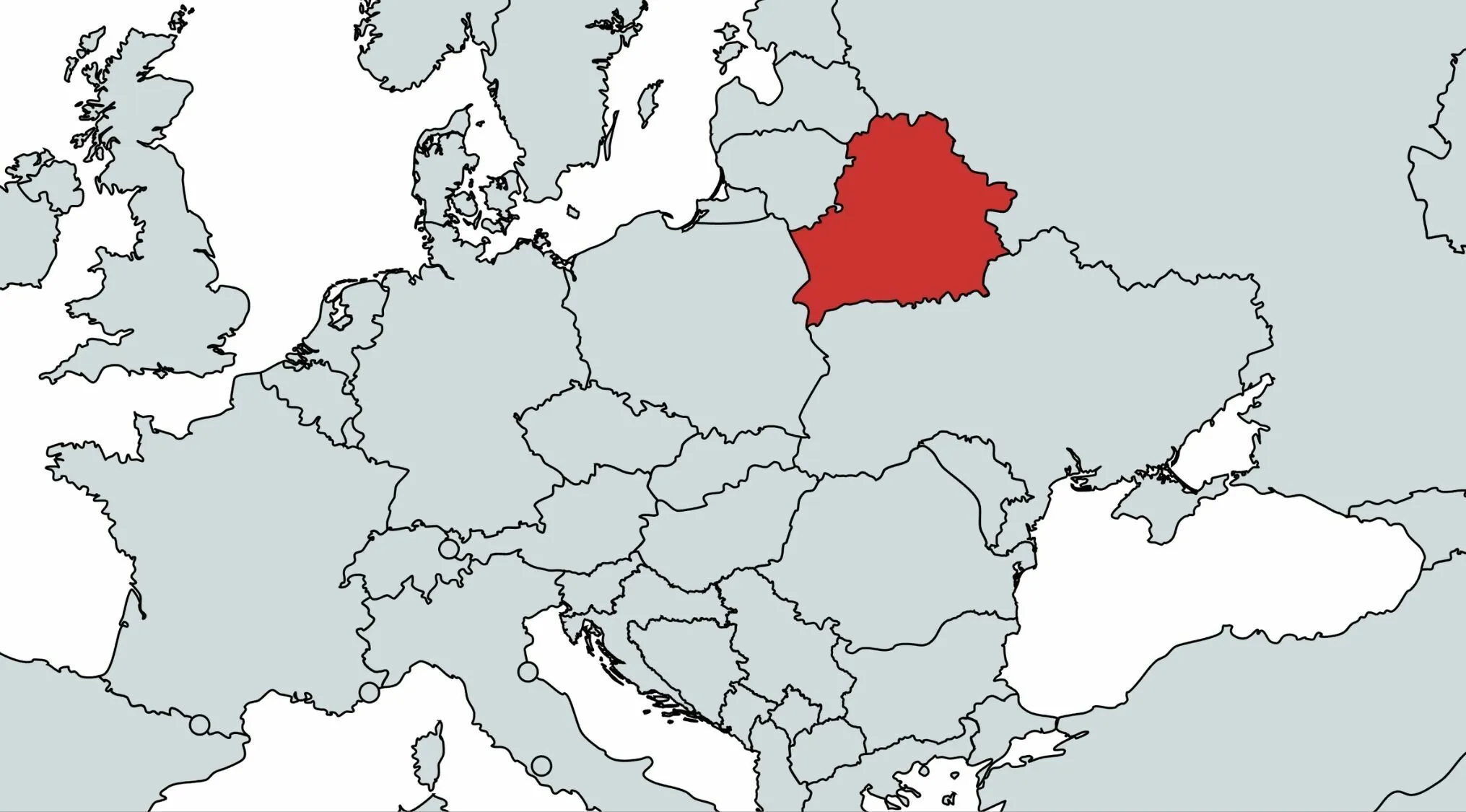 Europe map highlighting Belarus in red instead of Ukraine.