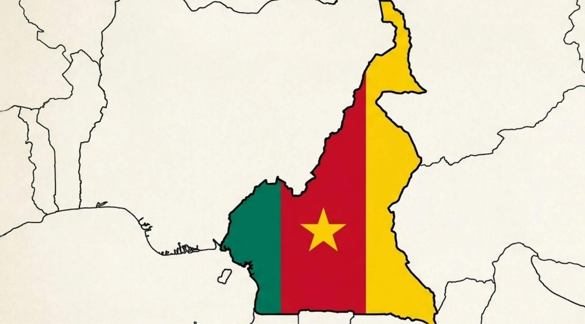 A map of Cameroon filled with its national flag, displaying a geography minefield map with a flag mistake.
