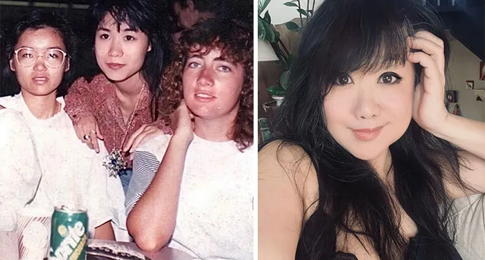 Side-by-side photo highlighting a woman's style evolution, demonstrating how people changed for the better over time.