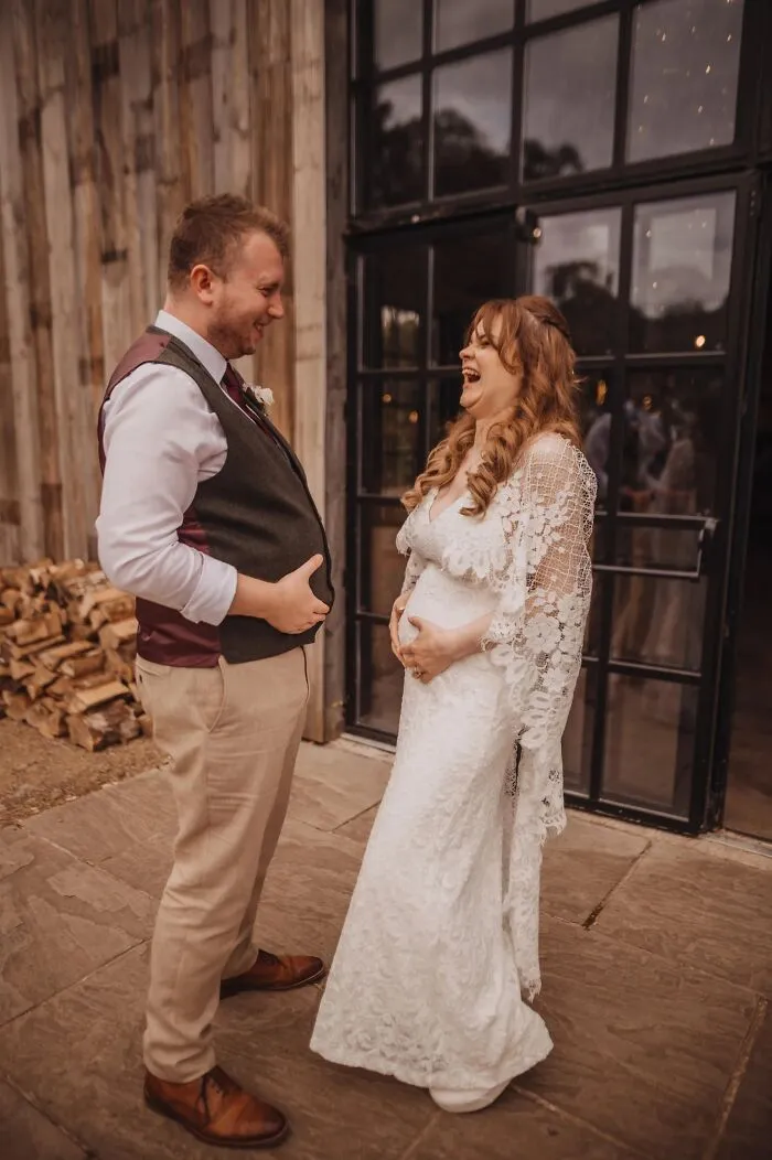 Myself And One Of My Bridesmaids Comparing Stomachs (I Was 5 1/2 Months Pregnant, He'd Eaten A Lot Of Mini Yorkshire Puddings)