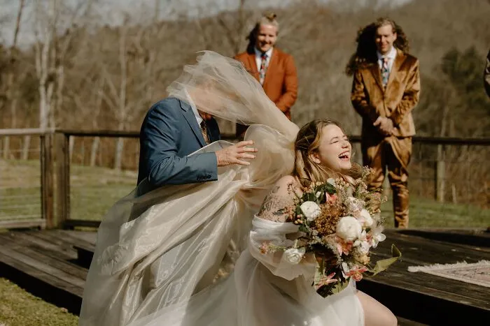 This Is My Dad Stepping On My Veil And Then Dress And Almost Bringing Me Down To The Ground