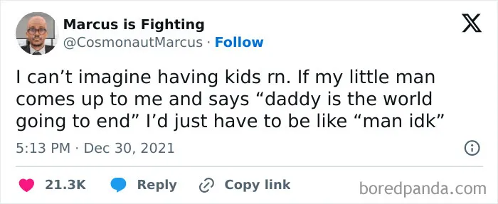 A surprisingly honest post by Marcus is Fighting on Twitter, expressing uncertainty about having kids.