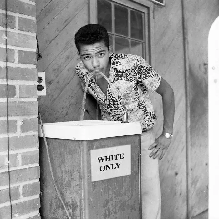 African American Man Drinking At “White Only” Fountain, Circa 1956