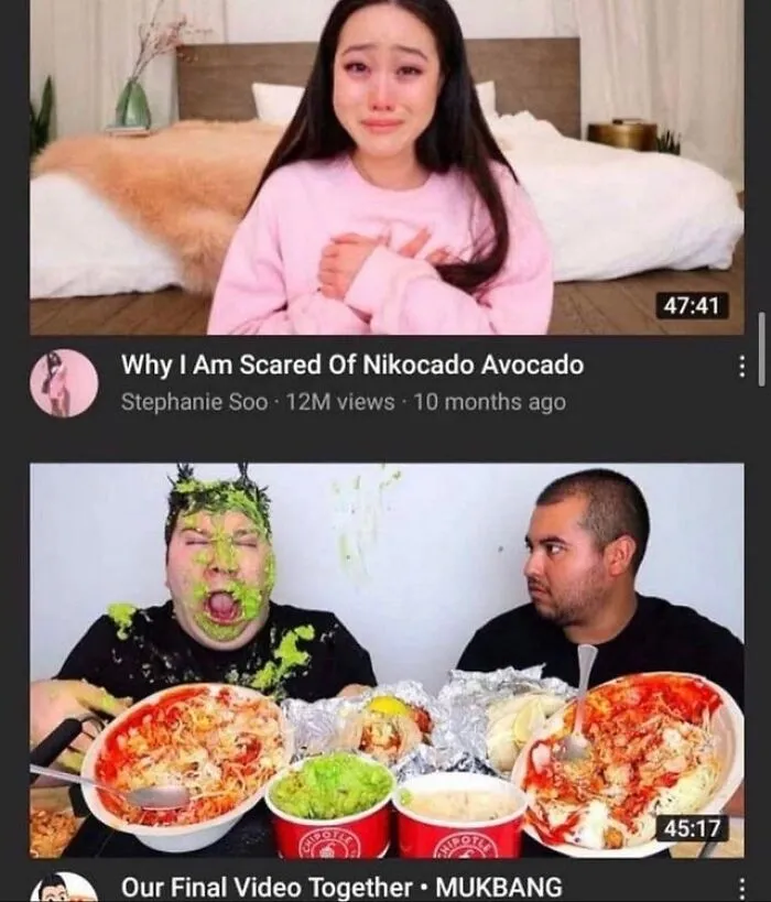 A split screen shows a crying woman and a man covered in food, illustrating interesting and hilarious ad placement.