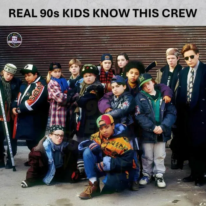 A group of 90s kids posing, representing the era of hilarious 90s memes.
