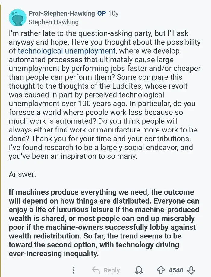 Stephen Hawking's Final Reddit Comment. Which Was Guilded. All The Win. Rip Good Sir