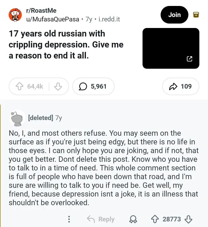 Subreddit Dedicated To Roasting People Suddenly Refuses To Roast A Guy Who's Seriously Depressed. Entire Thread Turns Into A Warm Embrace