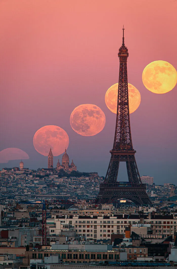 “Supermoon Path Over Paris At Sunset” By Martin Giraud