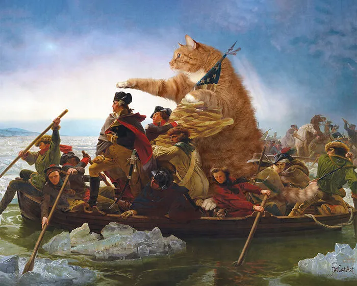 “Washington Crossing The Delaware In A Boat Piloted By The Fat Cat”