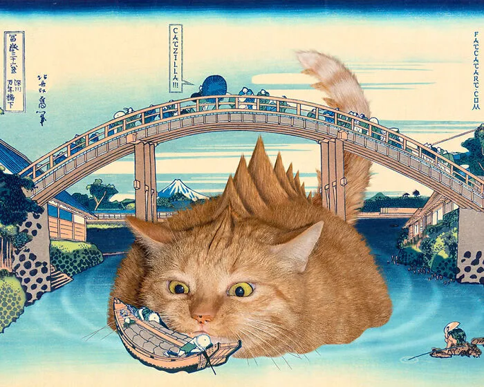 “Catzilla Pops-Up Under The Mannen Bridge At Fukagawa”