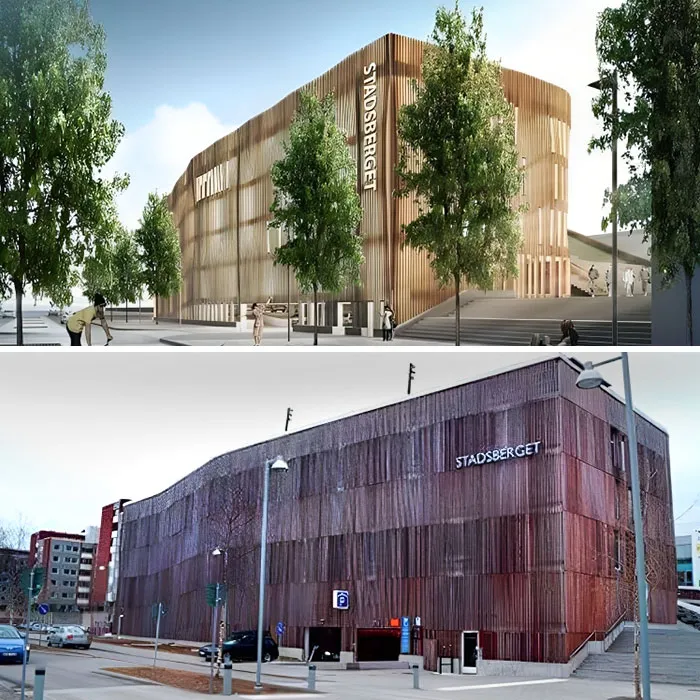 The So-Called Stadsberget In Piteå. Although It Is A Parking Garage, The Illustration Shows A Car-Free Environment With A Lot Of Cyclists And Pedestrians