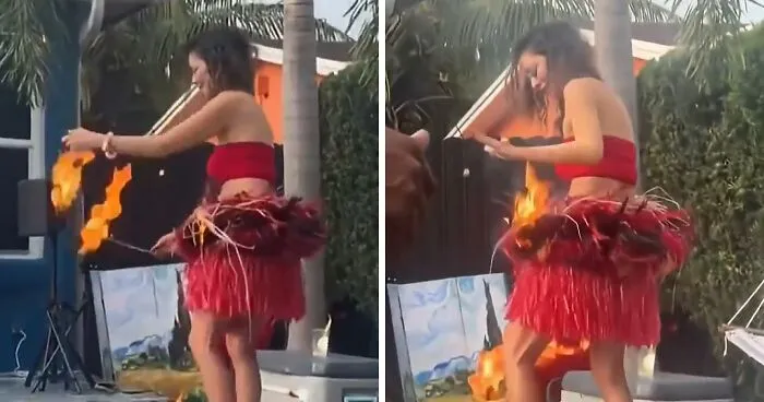 Woman's Skirt Catch Fire Mid-Performance, But Man's Split-Second 'Executive Decision' Is Going Viral