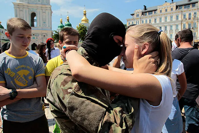 A 17 Year Old Recruit For Azov Battalion In Ukraine Saying Goodbye To His Friends