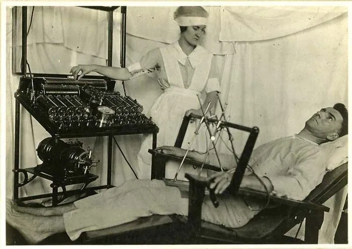 Man In A Bergonic Psychiatric Device, C. 1918