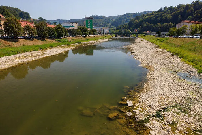 The Low Water Level Of Savinja River Is Seen In Lako