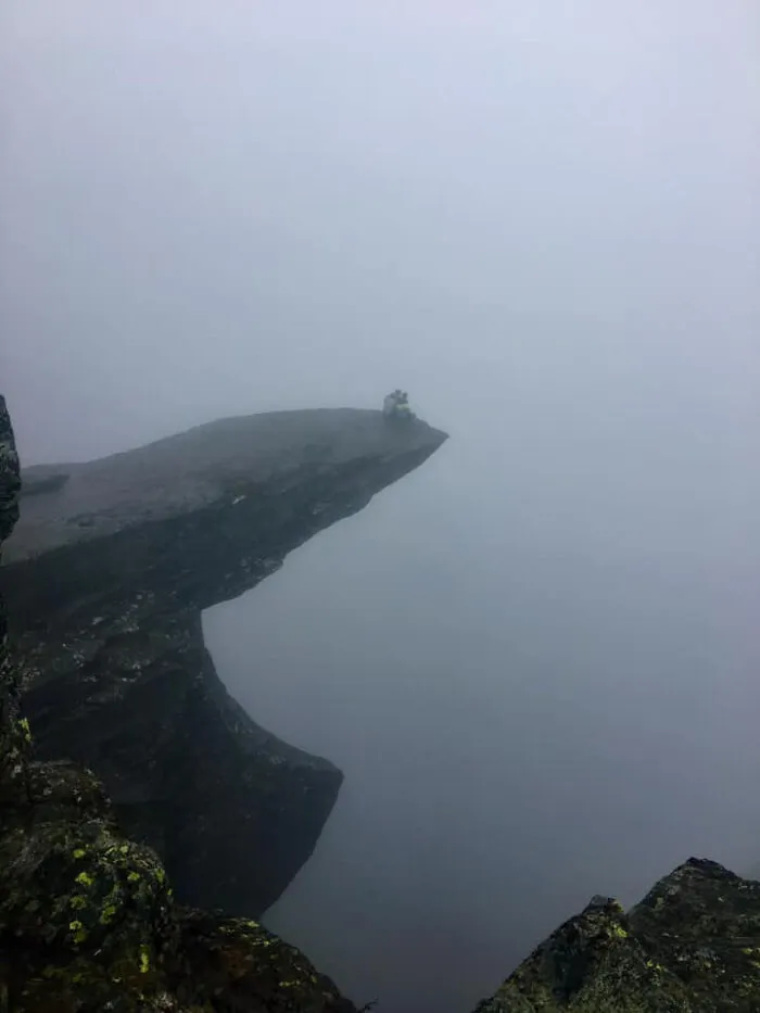Hiking Trolltunga In Norway LOL. Still Got A Shot Sitting Out There, But Really Missed Out On The View
