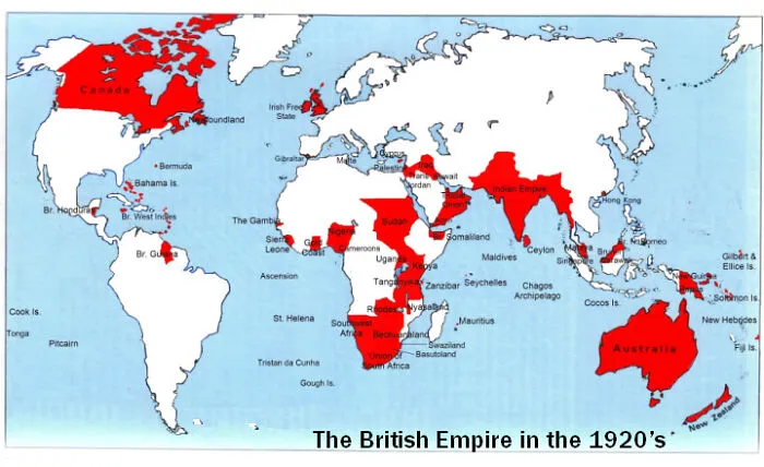 A map highlighting the historical extent of the British Empire, showcasing amazing world records throughout history.