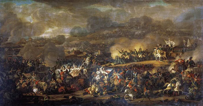 A historical painting depicting a large battle scene, one of many amazing world records.