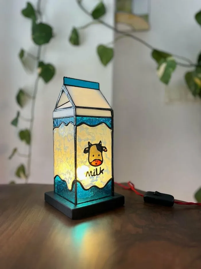 I’ve Recently Been Making 3D Stained Glass Pieces. Here’s My Milk Box Lamp!