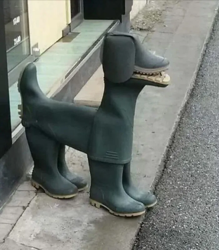 This Shoe Store Employee Was So Bored That They Used Rubber Boots To Create This Masterpiece