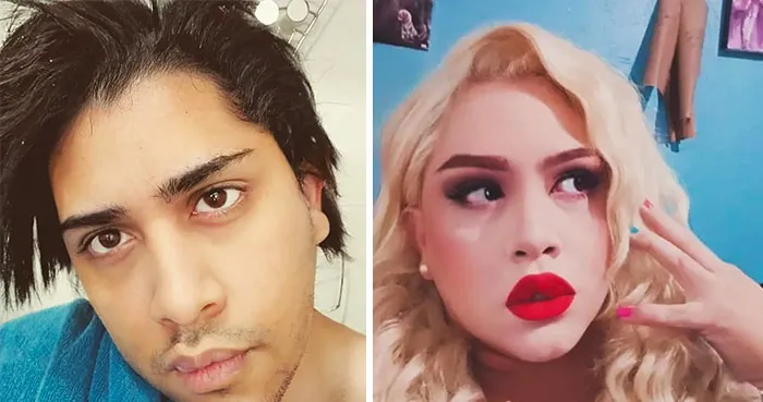 Side-by-side photos of a person showing how people changed for the better over time.