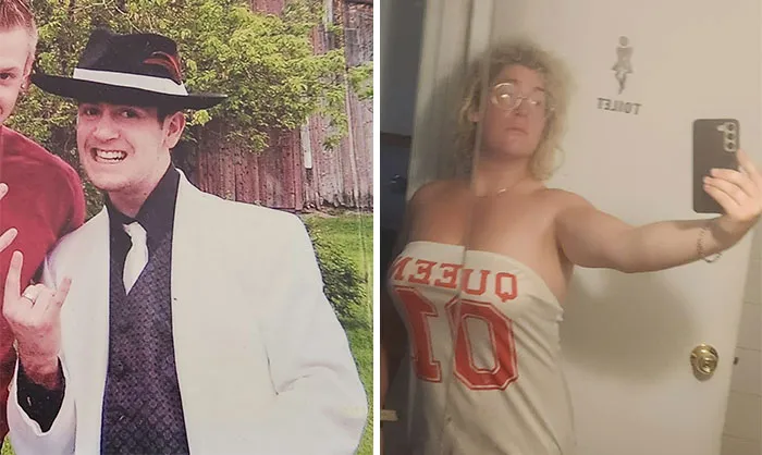 Side-by-side photos of a person showing how people changed for the better over time.