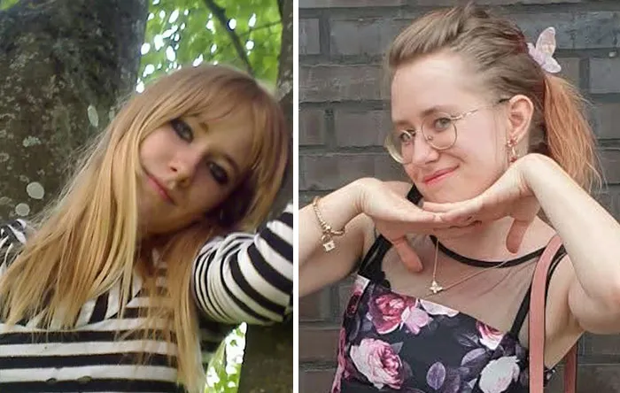 Side-by-side photos showing a woman changed for the better over time, from her younger self to her current look.