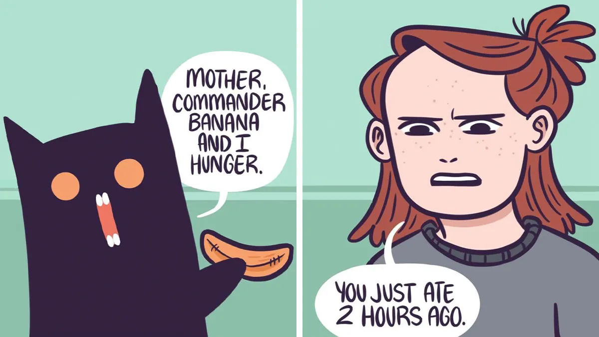 Meet Shadowfang, The Dramatic Black Cat That Inspired Med Adams’ 28 Relatable Comics
