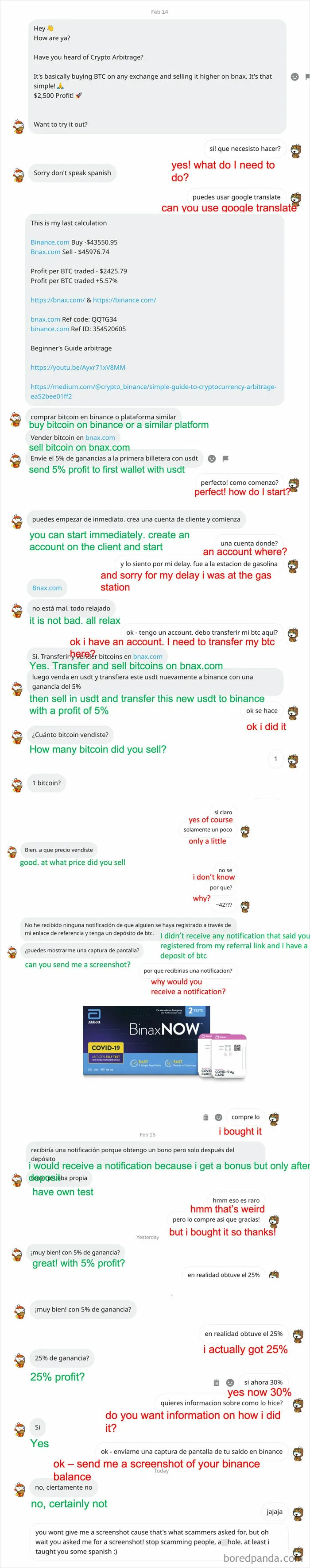 Scammers mess with the wrong person, trying to scam them with crypto arbitrage and deposit bonus schemes.