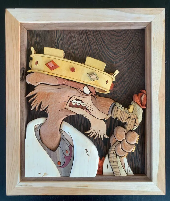 Scrollsawn Project With All Natural Woods (No Stains Or Dyes). Prince John And Hiss From Robin Hood. Oodalally!!