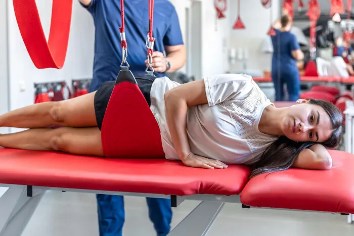 A patient undergoing a medical procedure with specialized equipment, showcasing medical procedures.